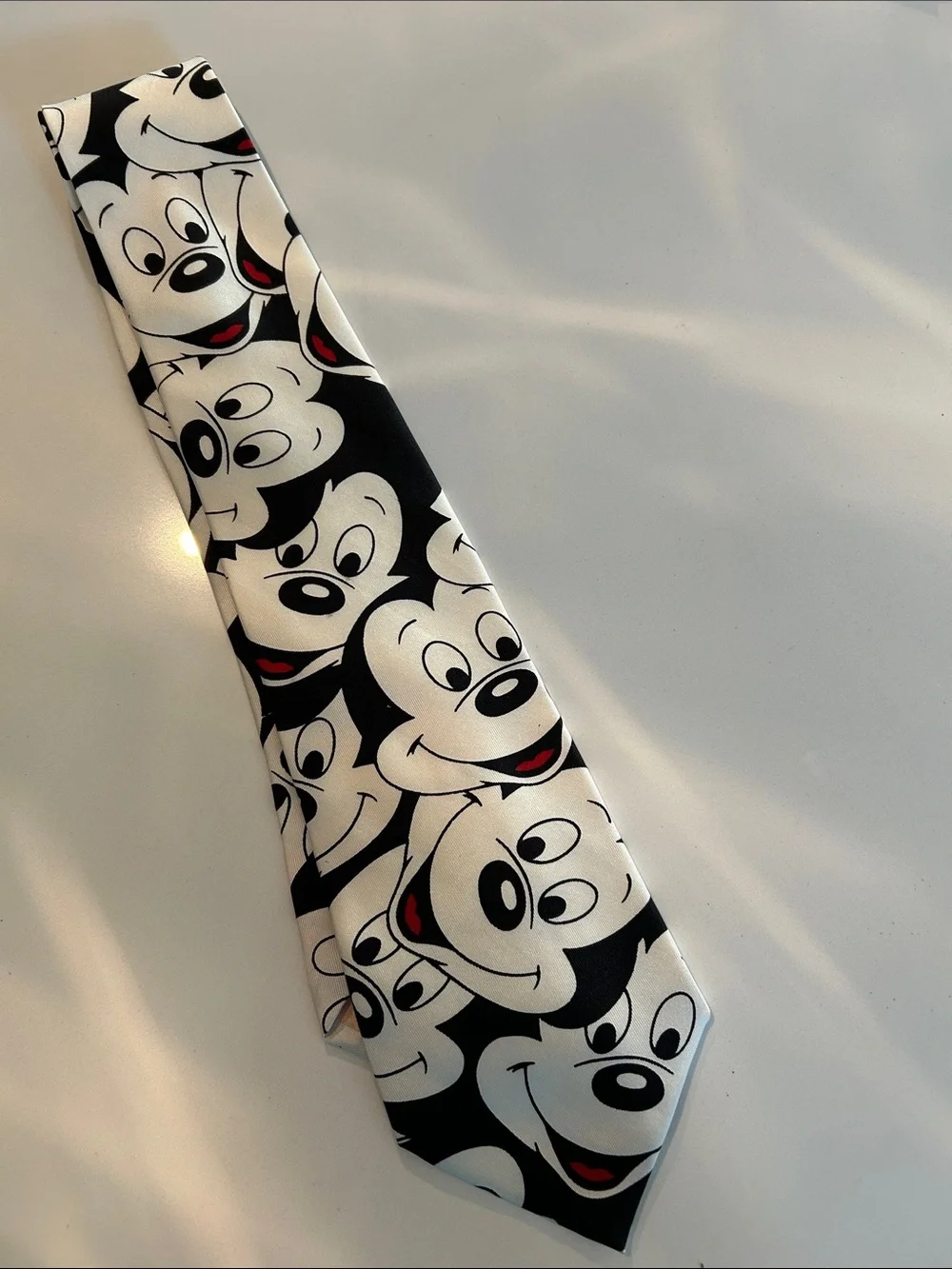Black & White Micky Mouse Face Tie with Red Accents